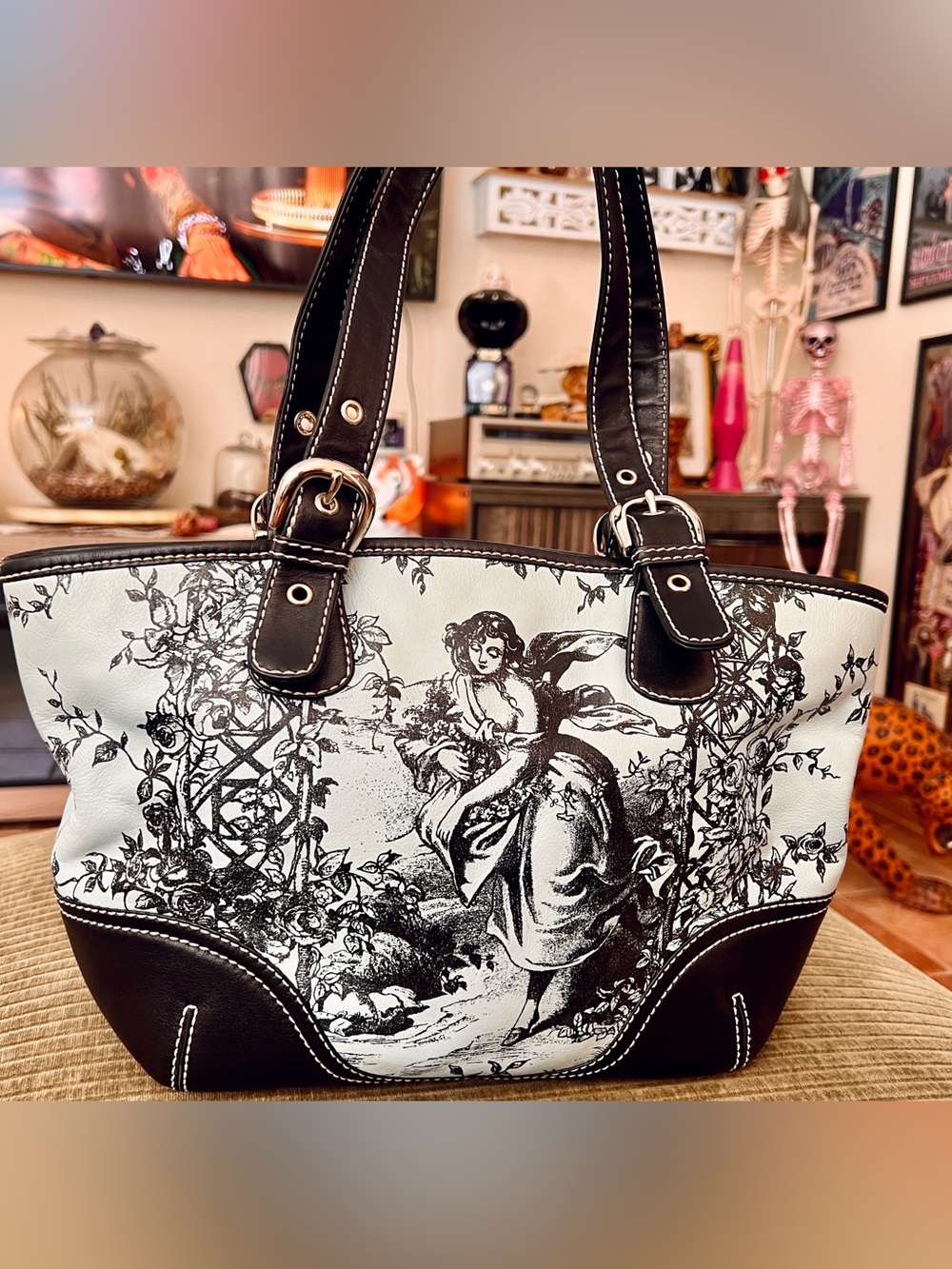 Isabella Fiore RARE Blue Romantic Toile Leather Shoulder Bag